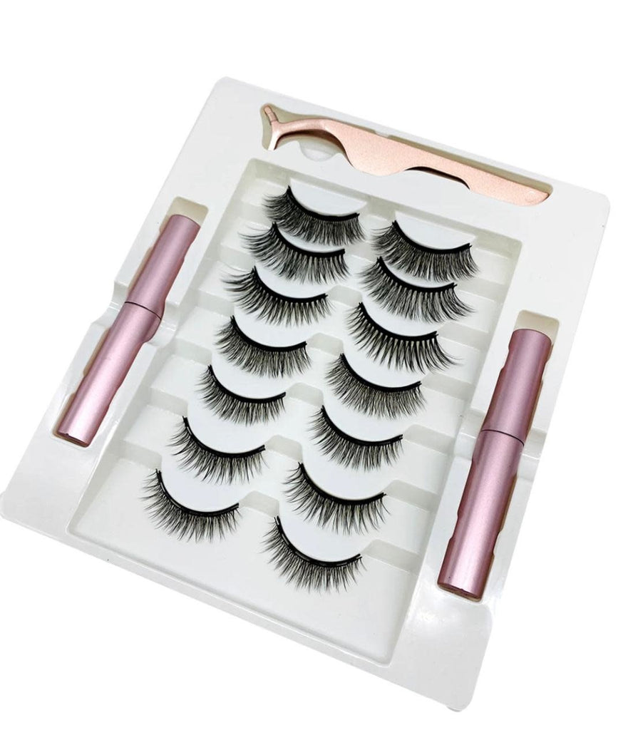 712 - 7 VARIOUS SIZE MAGNETIC LASHES 2 EYELINER'S AND 1 LASH APPLICATOR - Le'Host Hair & Wigs